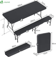 Jardin Pro™ | Table + 2 Bancs, Intérieur/Extérieur, Pliable