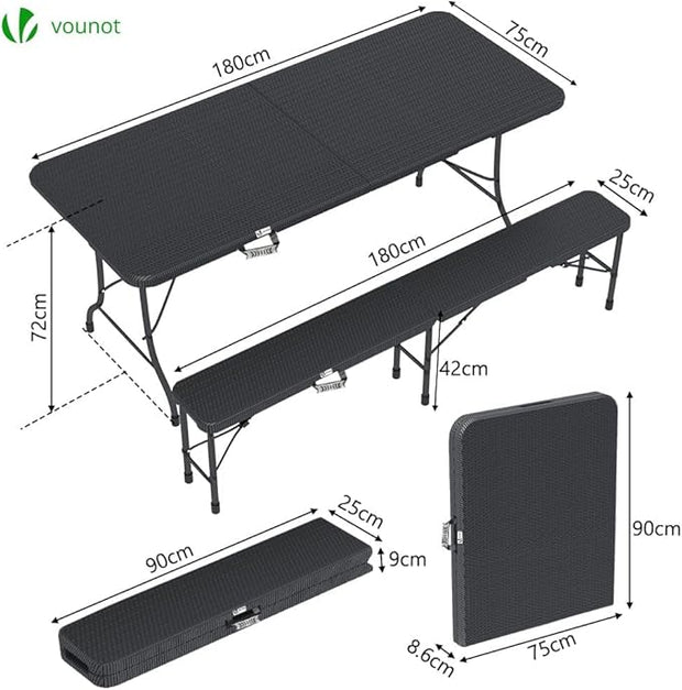 Jardin Pro CH | Table + 2 Bancs, Intérieur/Extérieur, Pliable