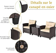 COSTWAY Salon de Jardin Exterieur 3 Pièces