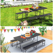 Jardin Pro™ | Table + 2 Bancs, Intérieur/Extérieur, Pliable